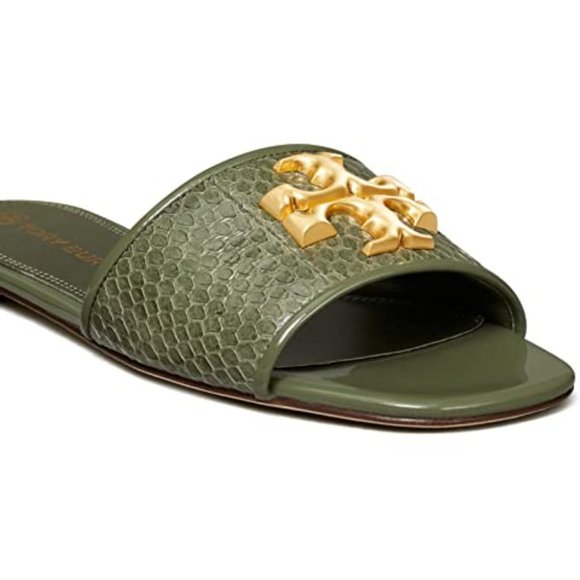 NIB Tory Burch Eleanor Snake Pattern Leather Slide Palm Leaf US 7 AUTHENTIC - Picture 3 of 16